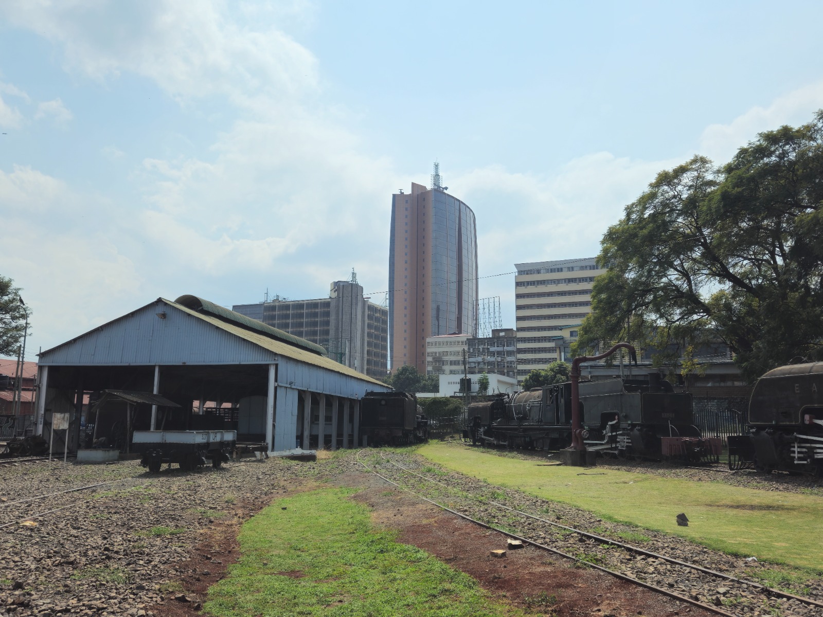 Railway yard with old locomotives in Nairobi