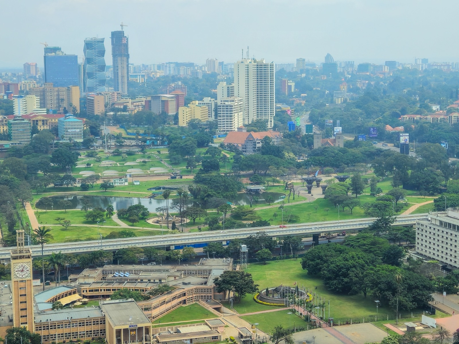Elevated skyline view over Nairobi with parkland
