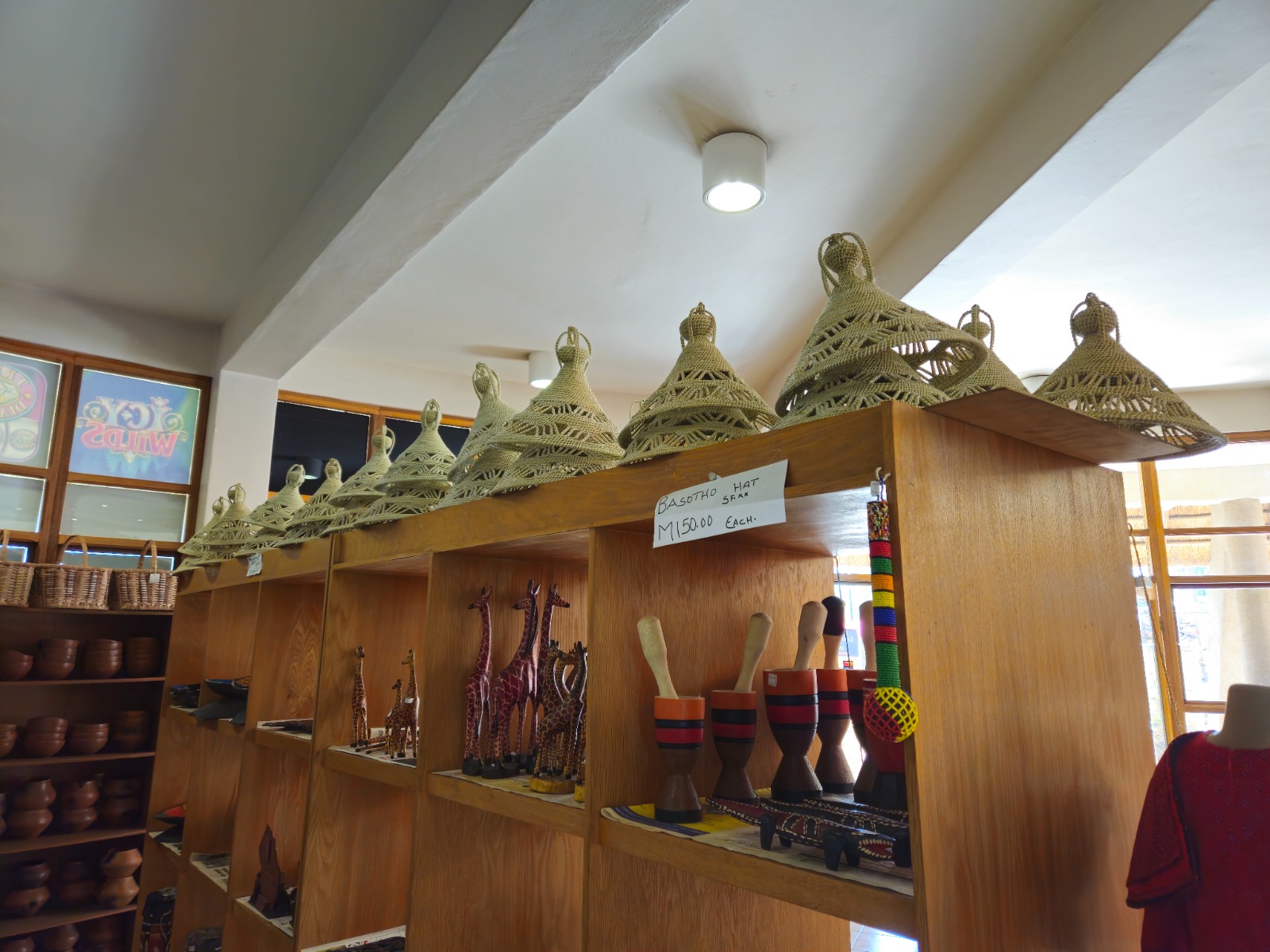 Mokorotlo hats and crafts in a shop in Lesotho