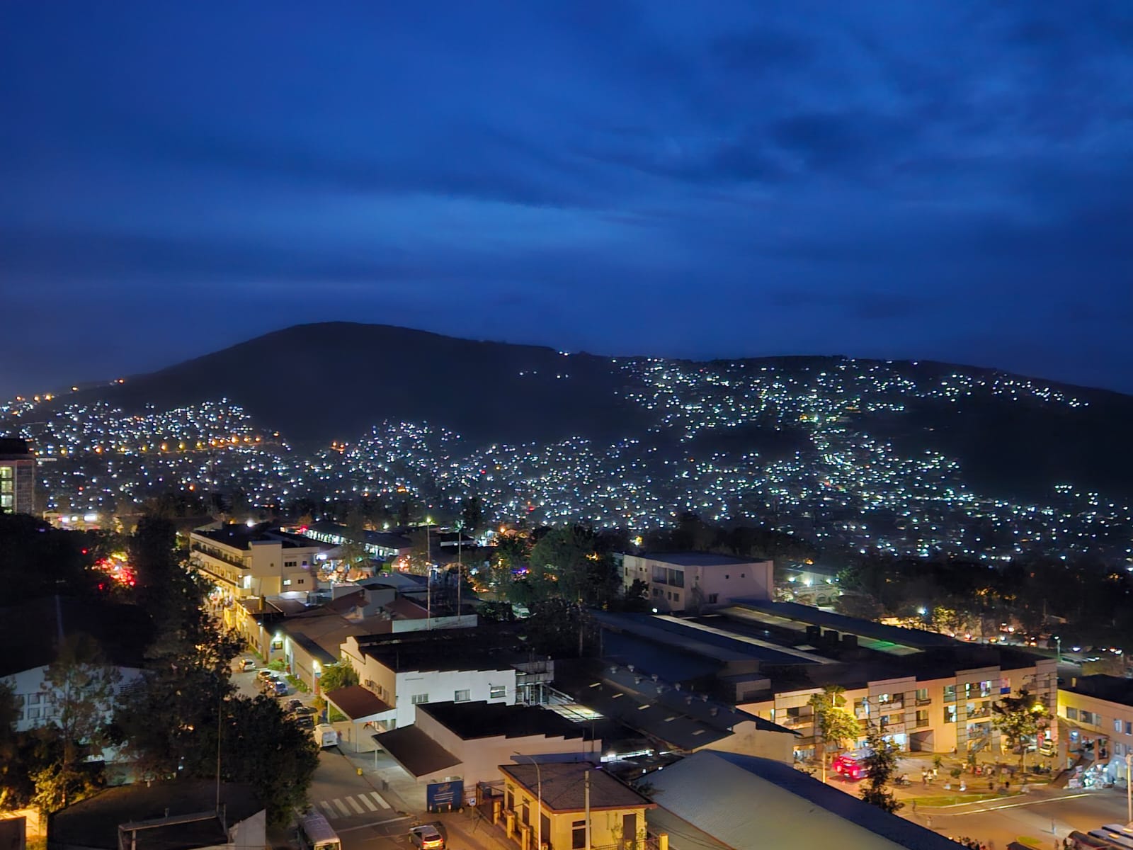 Night view of Kigali hills in Rwanda