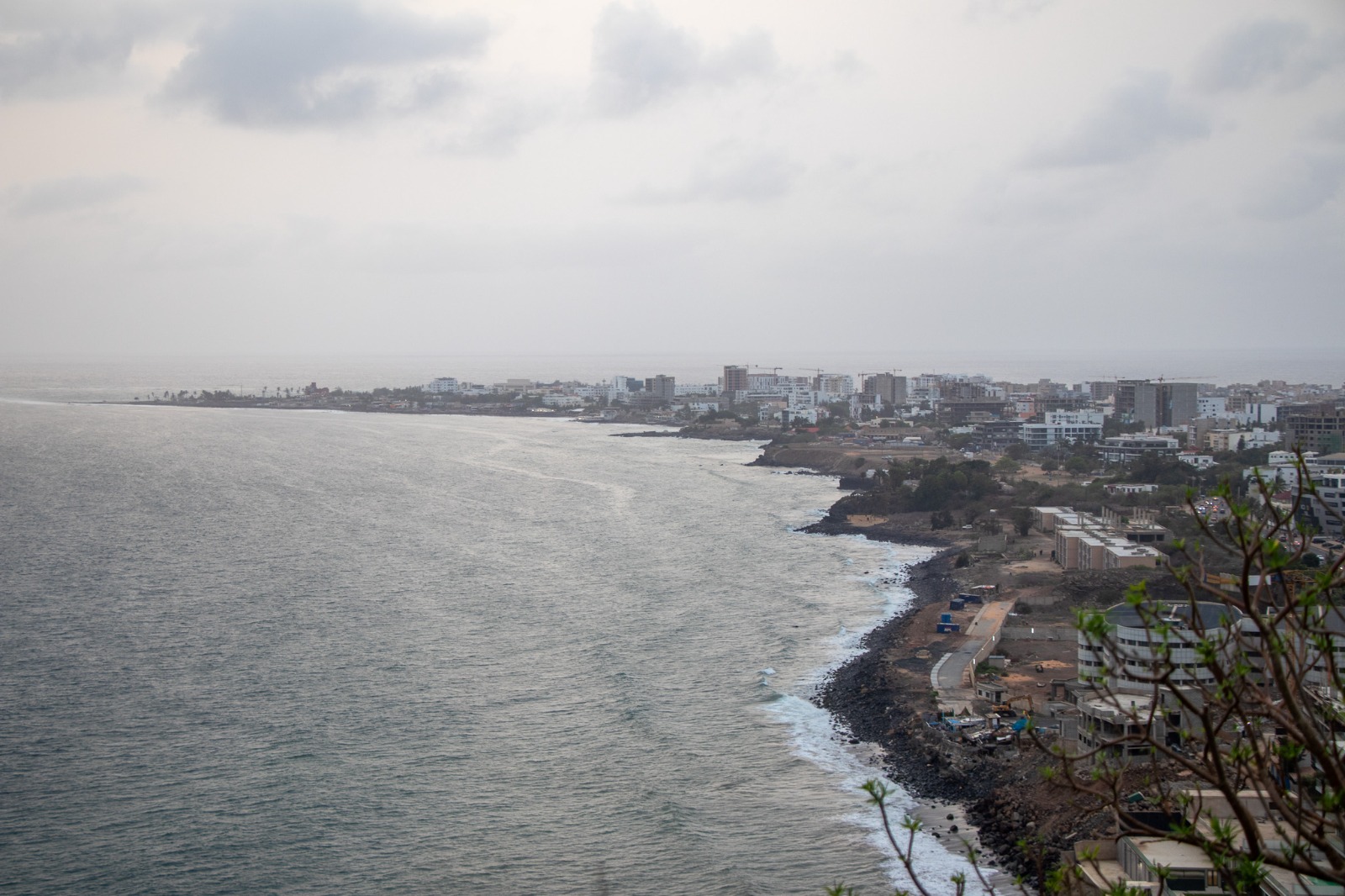 Coastal view over Dakar with mosque and Atlantic Ocean