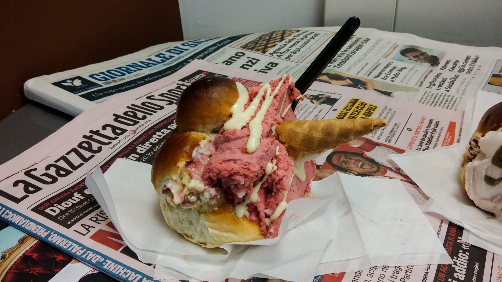 Sicilian brioche con gelato in Sicily, Italy