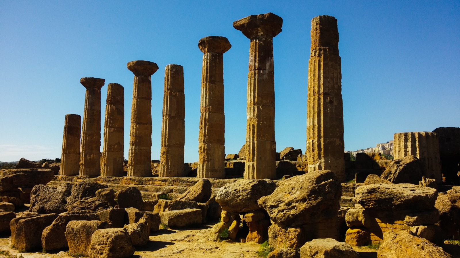 Ancient columns of the Temple of Heracles in Agrigento, Sicily