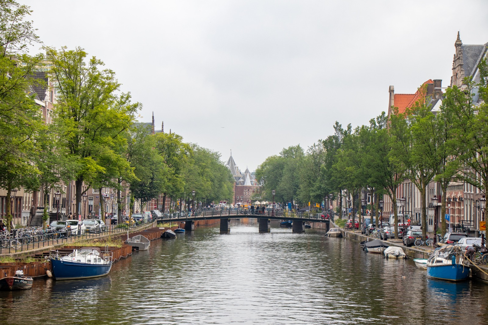 Canal and bridge view in Amsterdam, Netherlands