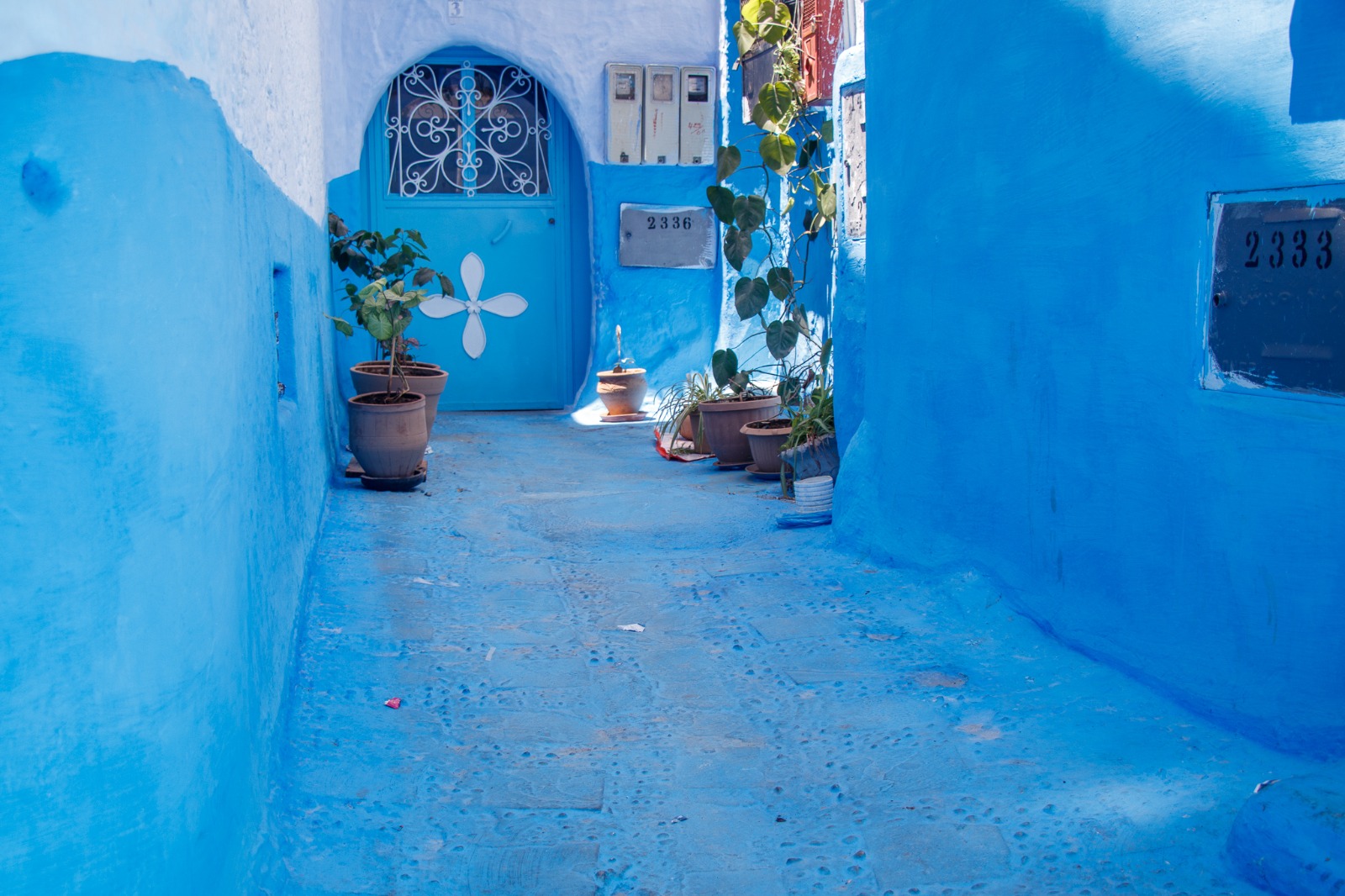 Blue cobblestone lane in Chefchaouen, Morocco