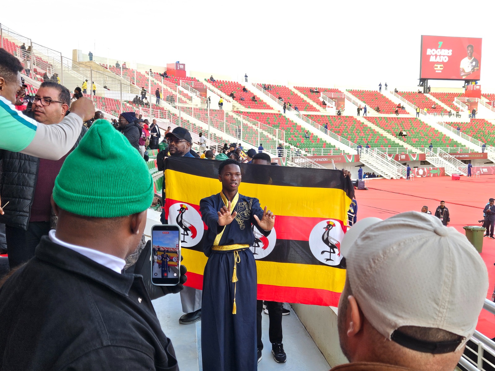 Ugandan supporter entertaining the crowd before the Uganda versus Nigeria AFCON match in Fes